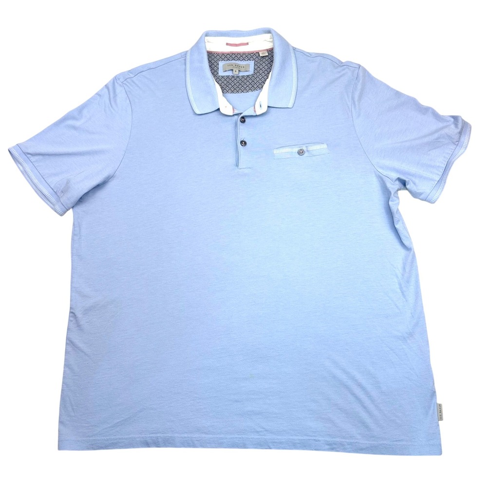 Ted Baker Polo Shirt Blue Short Sleeve Pocket Casual Men Size 6 US XXL